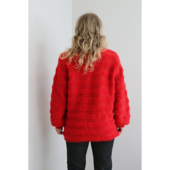 1980's Vintage Fuzzy Mohair Heart Button Cardigan ~ Women's Medium LG XL 80's - Picture 8 of 9